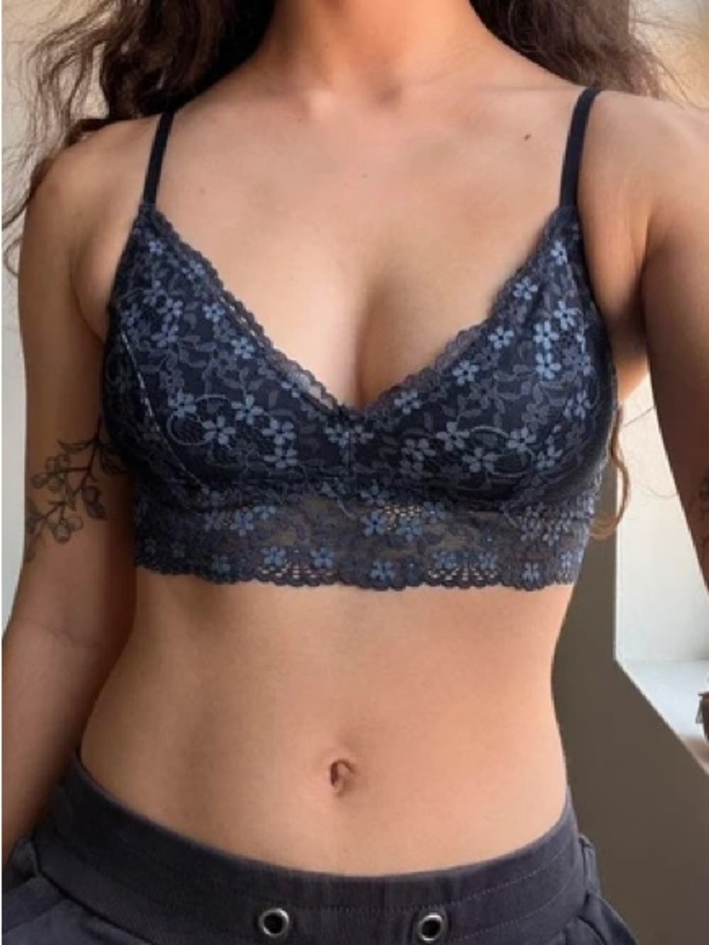 Lace Bralette - Navy Floral Lace Women's Bralette